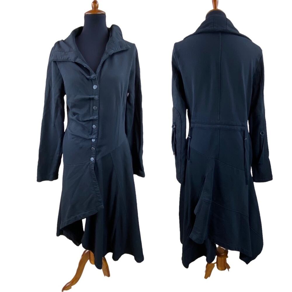 Angels Never Die Womens Black Asymmetric Snap Front Sweatshirt Coat